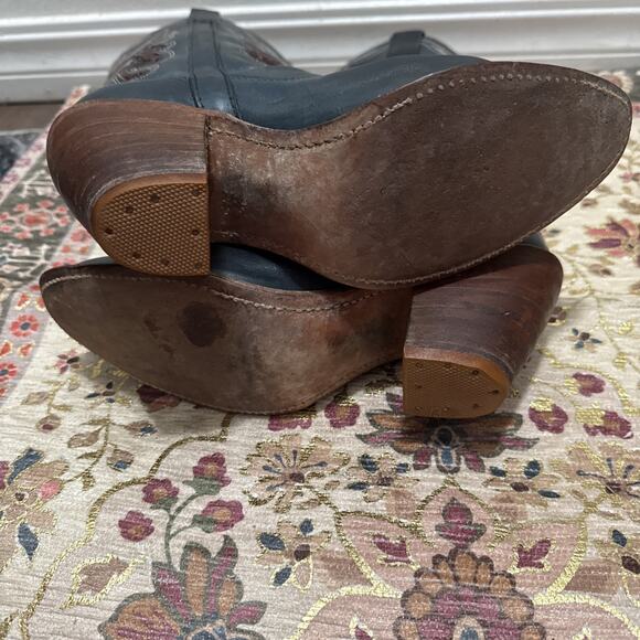 Vintage Miss Capezio 14" Tall Blue Leather Cowboy Boots Butterfly Size 8 M - Picture 12 of 12